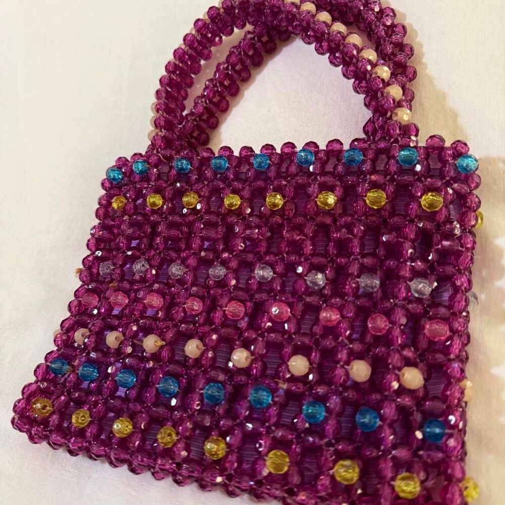 Vintage 1960s Purple Beaded Mini Bag, Made in Italy - Picture 2 of 8